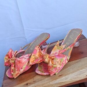 Circus by Sam Edelman Pink and Orange Floral Bow Slide Sandals 9.5